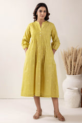 Lime Pleated Handloom Cotton Kurta