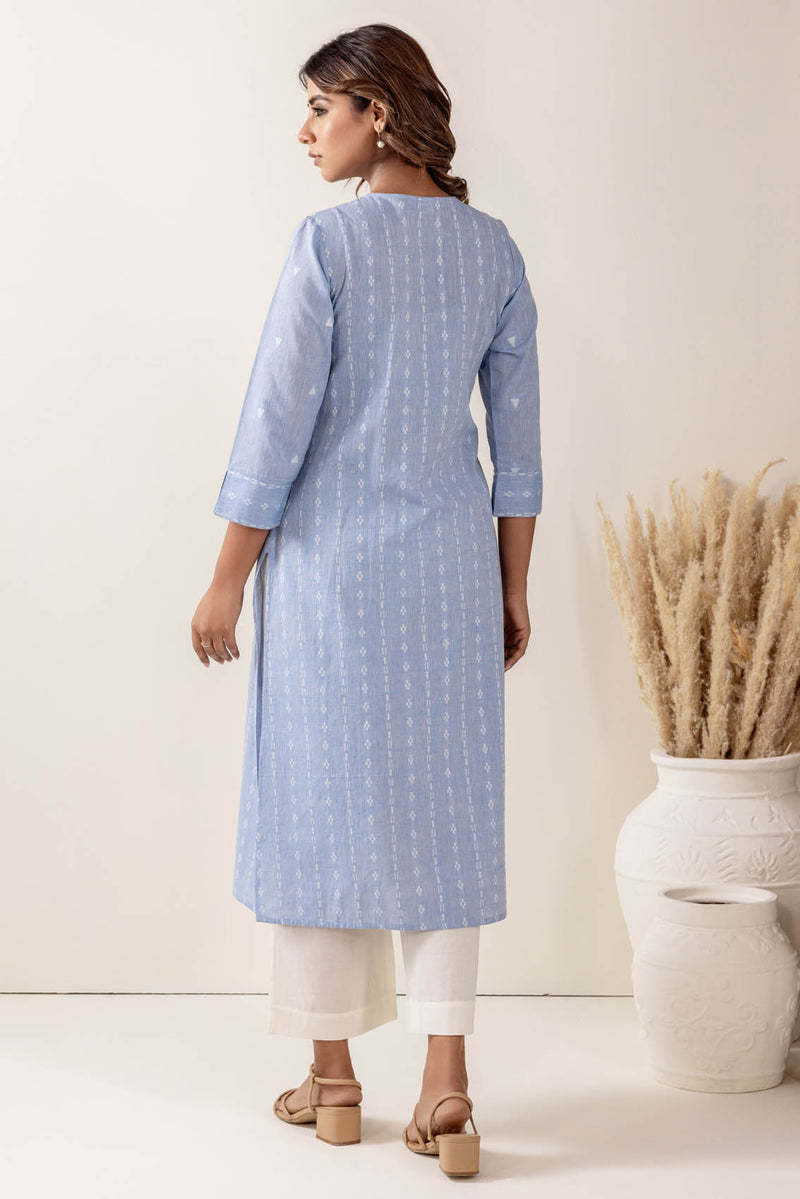 Sky Blue Pleated Handloom Cotton Kurta