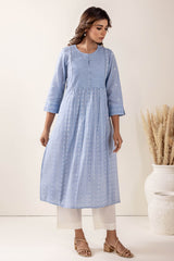 Sky Blue Pleated Handloom Cotton Kurta