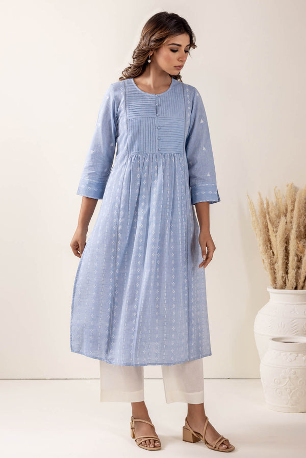 Sky Blue Pleated Handloom Cotton Kurta