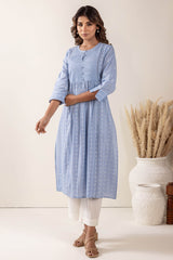 Sky Blue Pleated Handloom Cotton Kurta