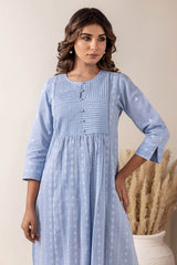 Sky Blue Pleated Handloom Cotton Kurta