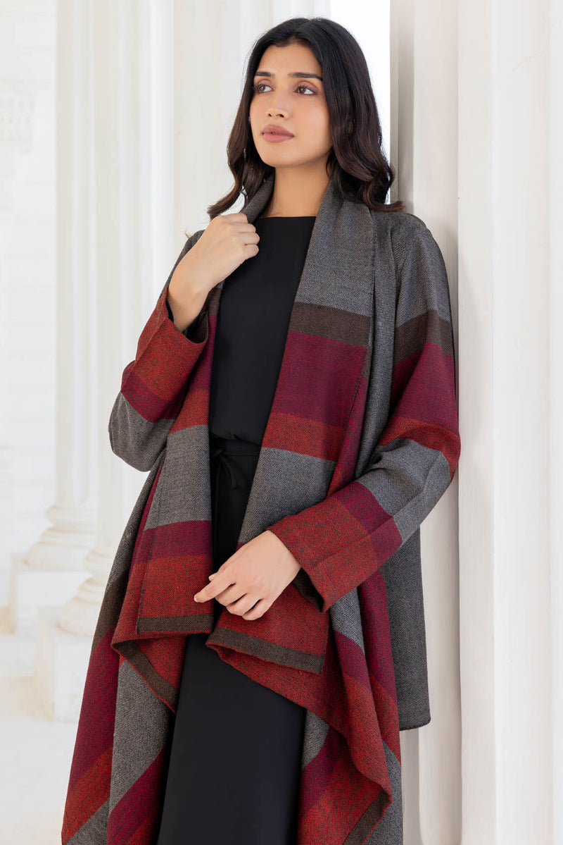 Grey and Maroon Woollen Coat