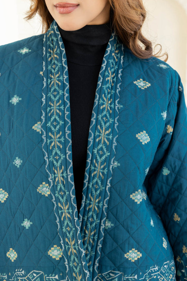 Teal Jamdani Quilted Jacket