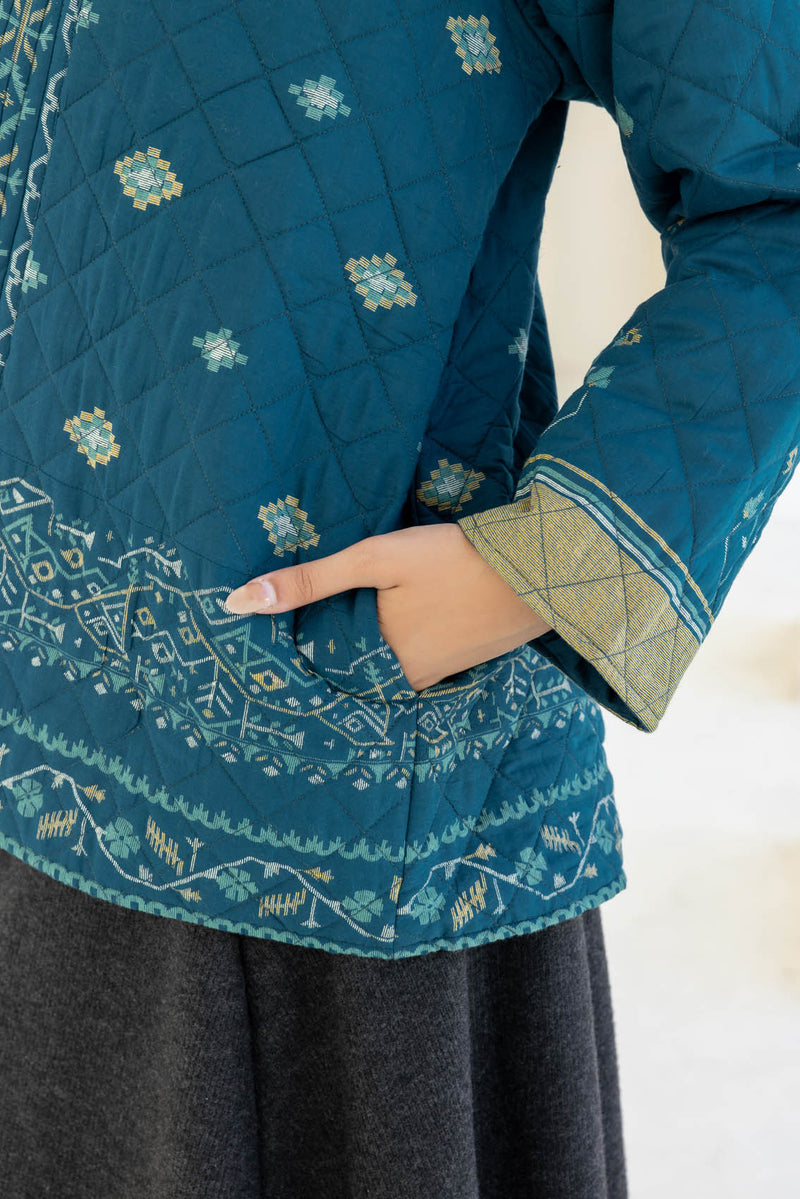 Teal Jamdani Quilted Jacket