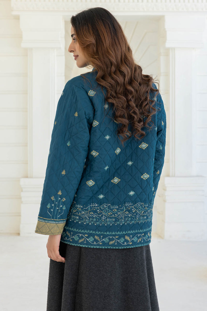 Teal Jamdani Quilted Jacket