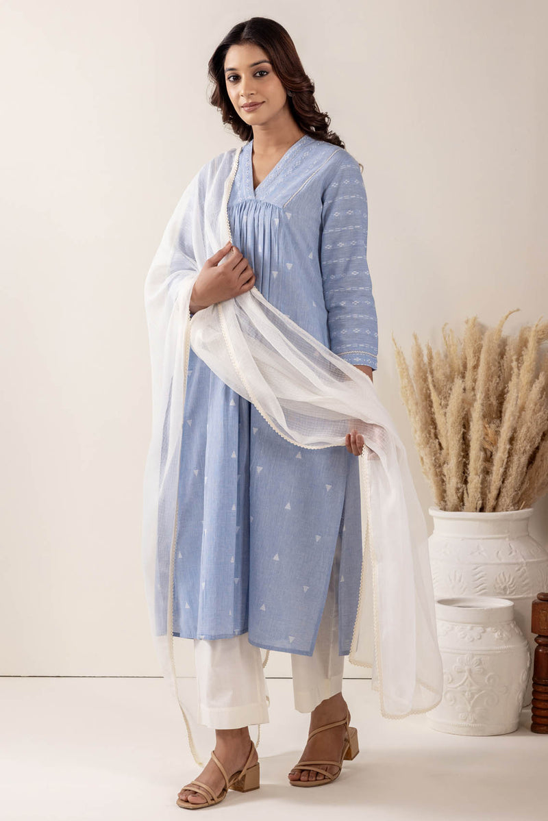 Sky Blue Handloom Cotton Kurta