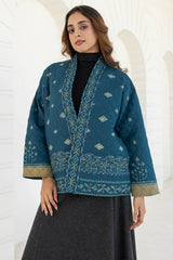Teal Jamdani Quilted Jacket