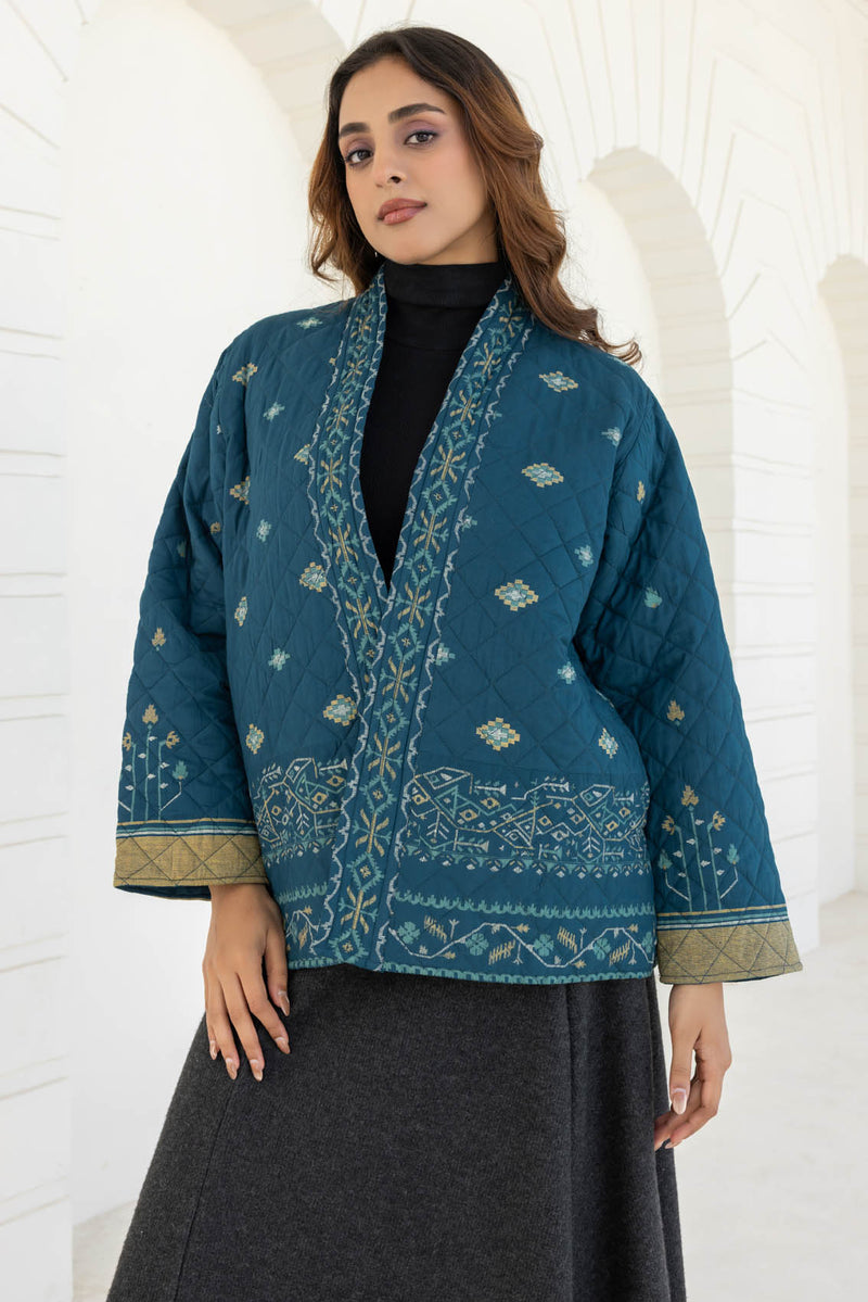 Teal Jamdani Quilted Jacket