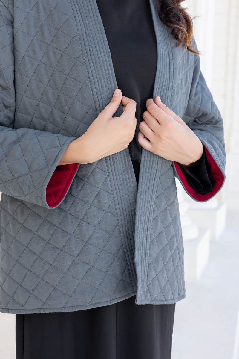 Grey Fine Twill Quilted Jacket