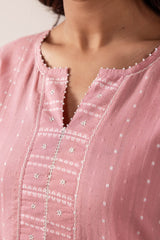 Pink Pleated Handloom Cotton Kurta