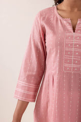 Pink Pleated Handloom Cotton Kurta