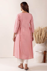 Pink Pleated Handloom Cotton Kurta