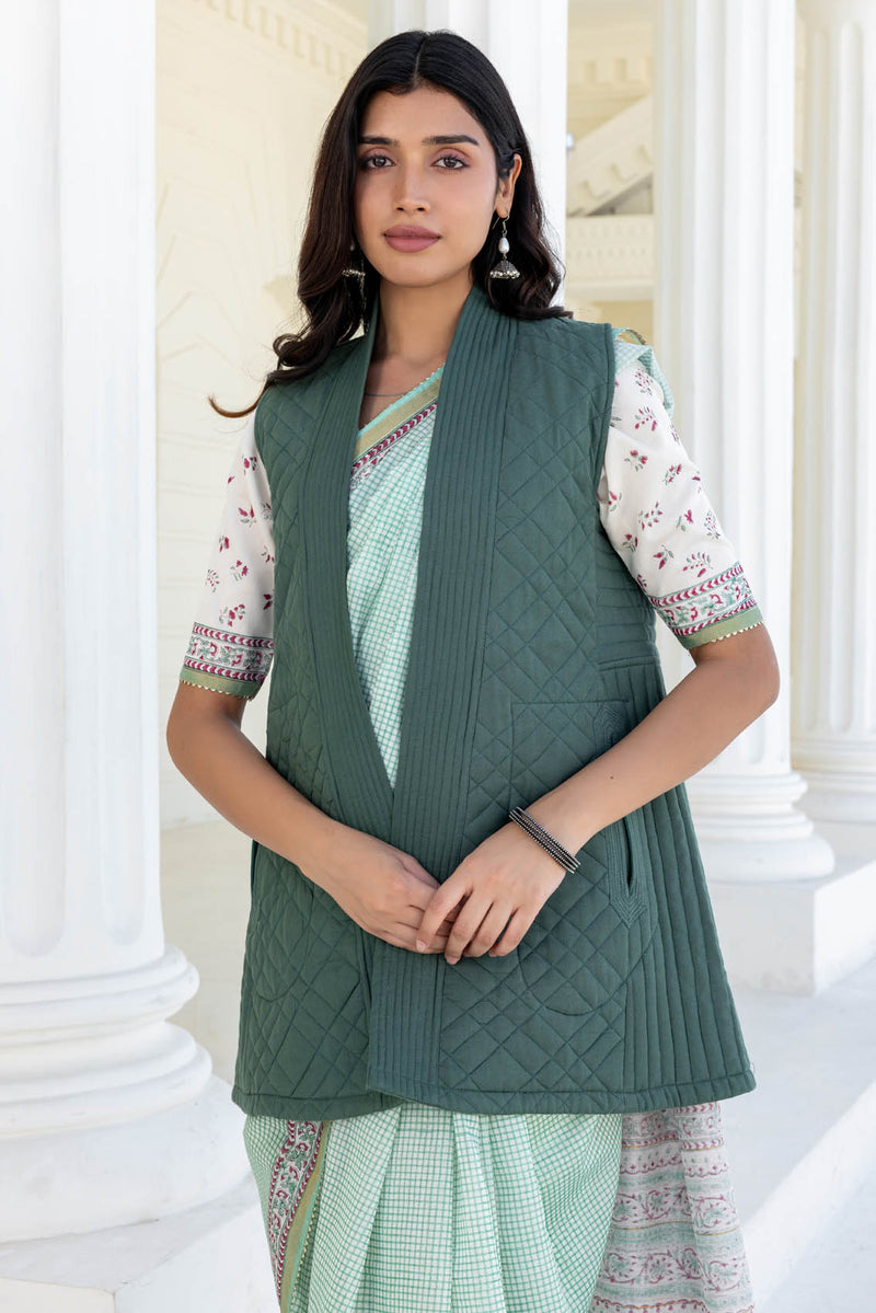 Green Fine Twill Quilted Vest