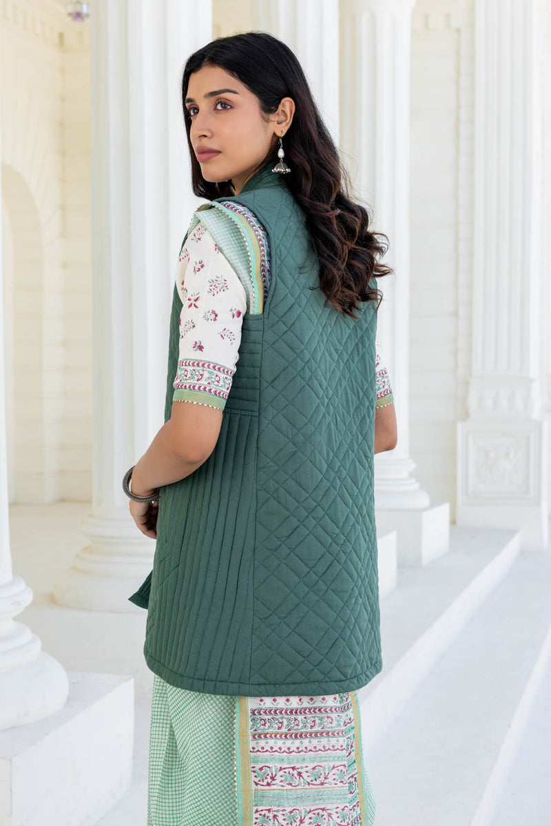 Green Fine Twill Quilted Vest