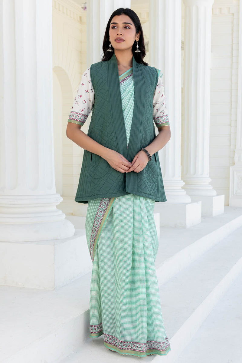 Green Fine Twill Quilted Vest