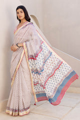 Gul Bahaar Handblock Printed Canderi Sari