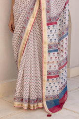 Gul Bahaar Handblock Printed Canderi Sari