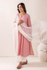 Pink Pleated Handloom Cotton Kurta