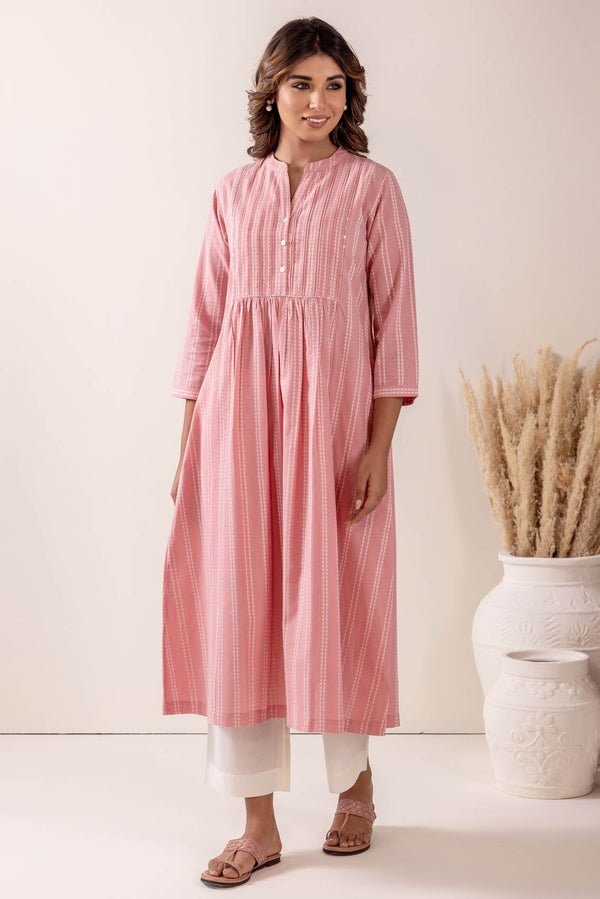 Pink Handloom Cotton Kurta