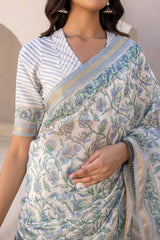 Neel Pushp Handblock Printed Chanderi Sari
