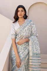 Neel Pushp Handblock Printed Chanderi Sari
