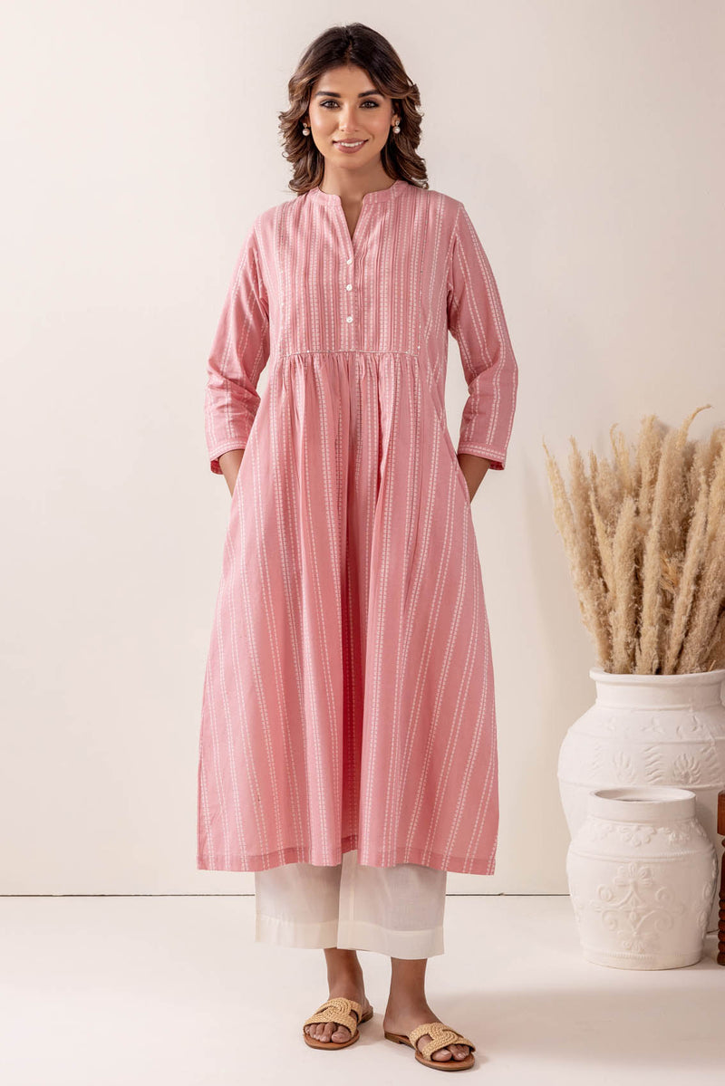 Pink Handloom Cotton Kurta