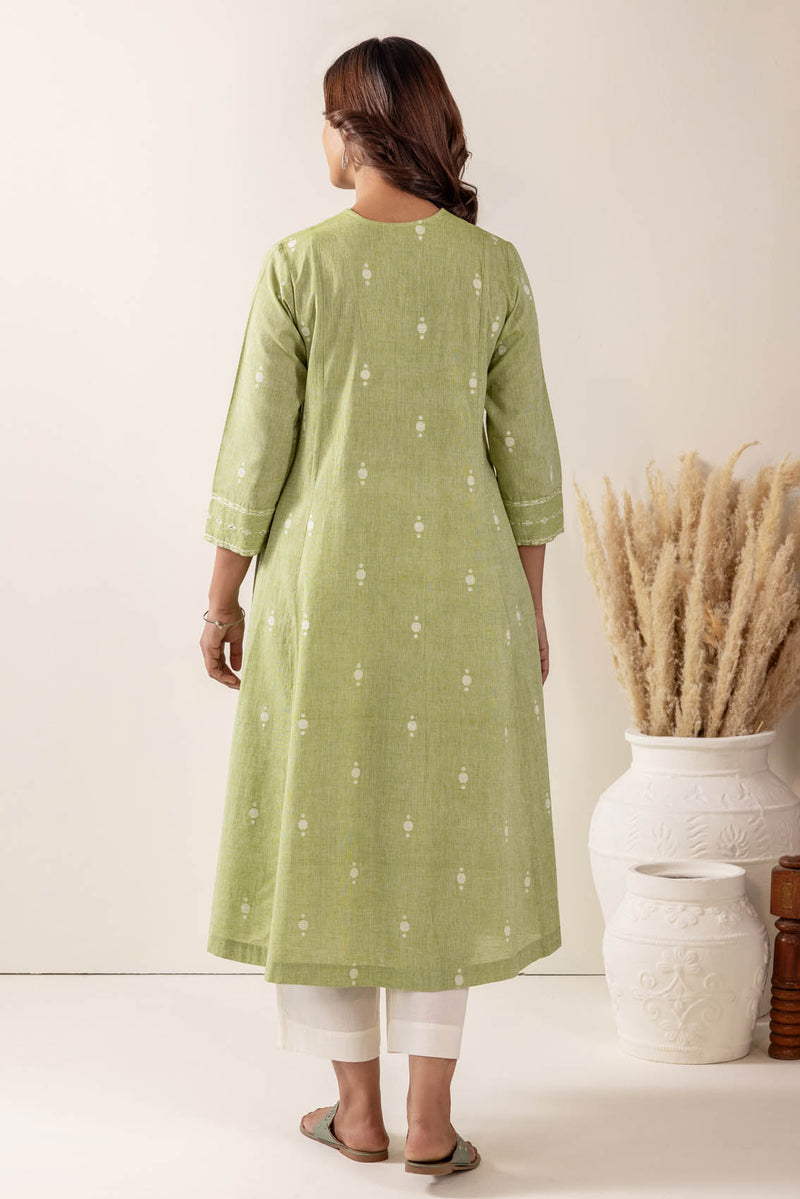 Sage Pleated Handloom Cotton Kurta