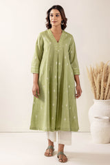 Sage Pleated Handloom Cotton Kurta