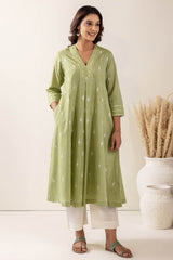 Sage Pleated Handloom Cotton Kurta