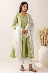 Sage Pleated Handloom Cotton Kurta