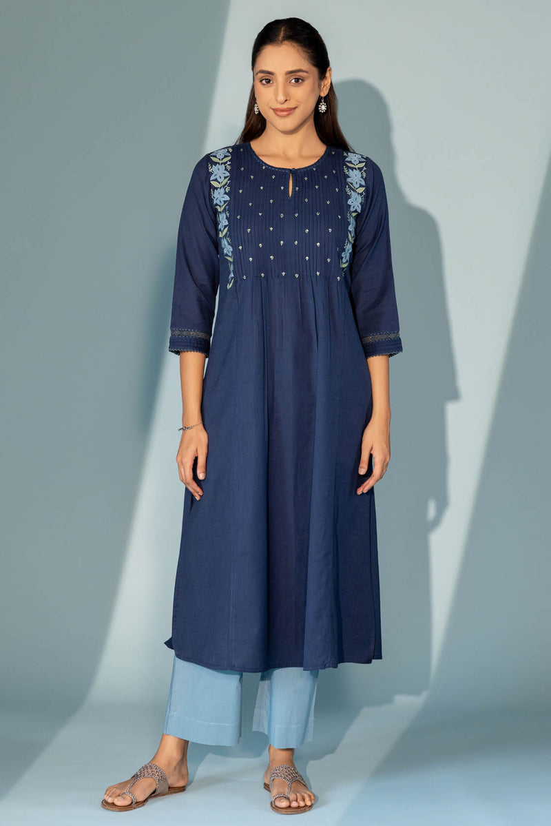 Indigo Floral Appliqué Kurta