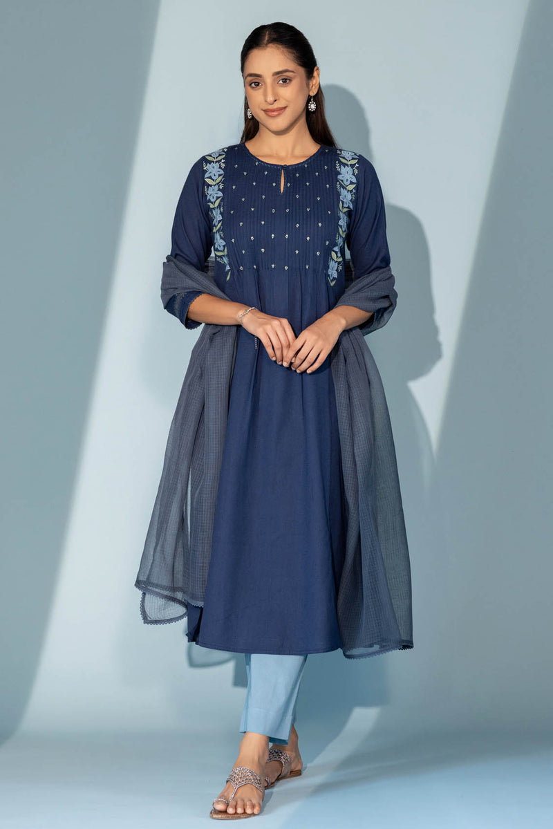 Indigo Floral Appliqué Kurta