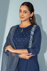 Indigo Floral Appliqué Kurta