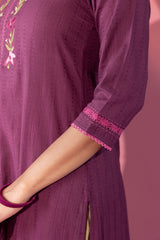 Grape Floral Appliqué Kurta with Slip