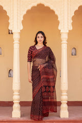Black Bagru Handblock Printed Doria Sari