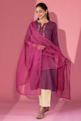 Grape Floral Appliqué Kurta with Slip