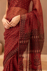 Rust Bagru Handblock Printed Doria Sari