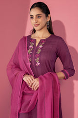 Grape Floral Appliqué Kurta with Slip