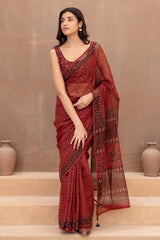 Rust Bagru Handblock Printed Doria Sari