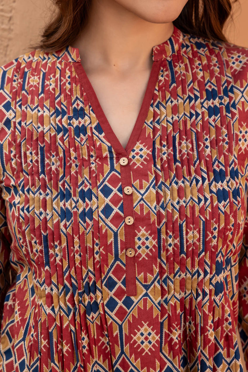 Pleated Kilim Cotton Top