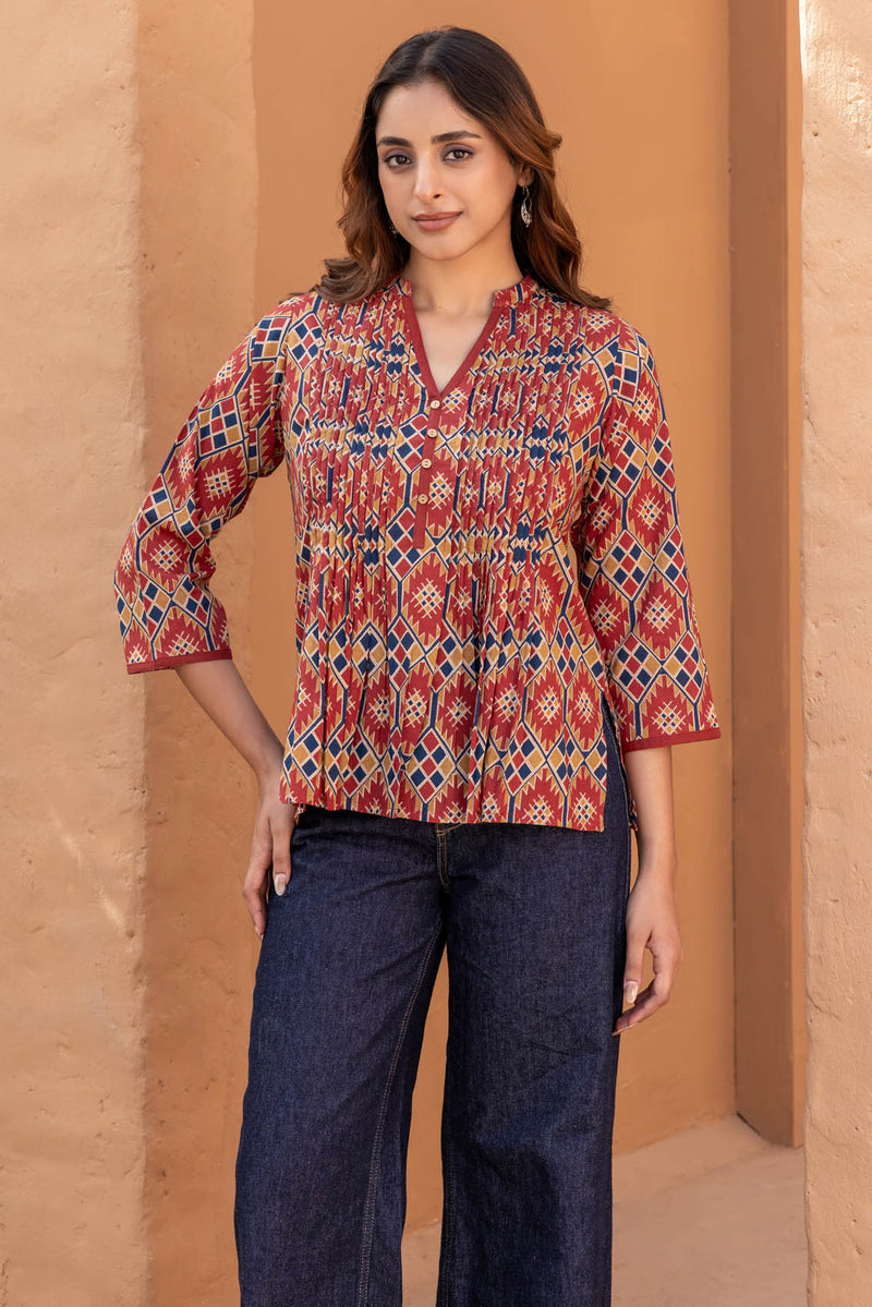 Pleated Kilim Cotton Top