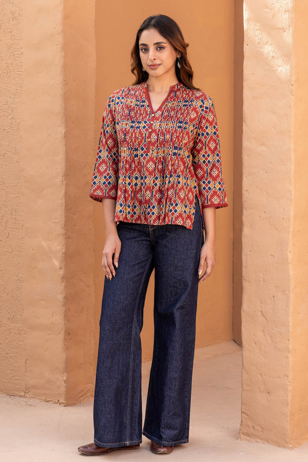 Pleated Kilim Cotton Top