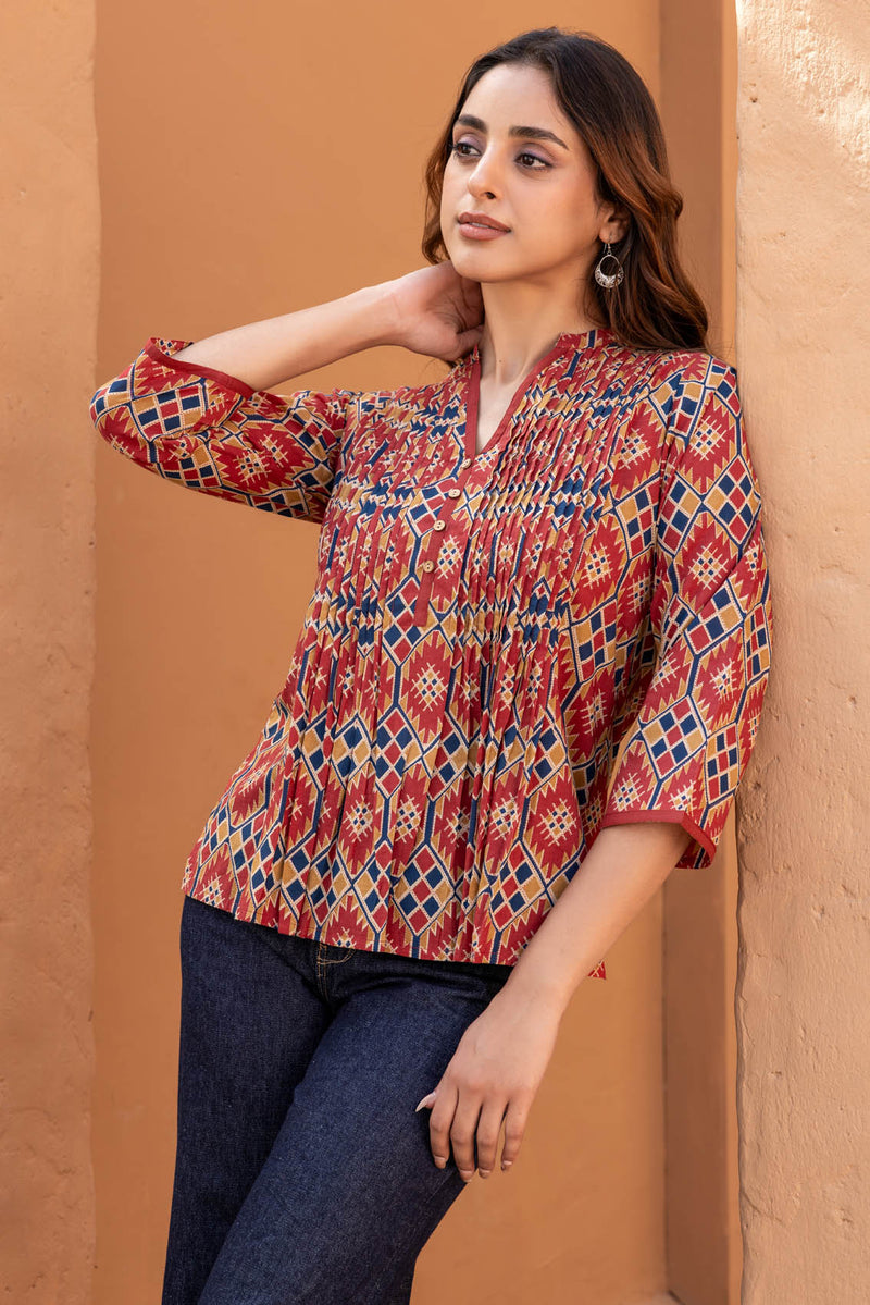Pleated Kilim Cotton Top
