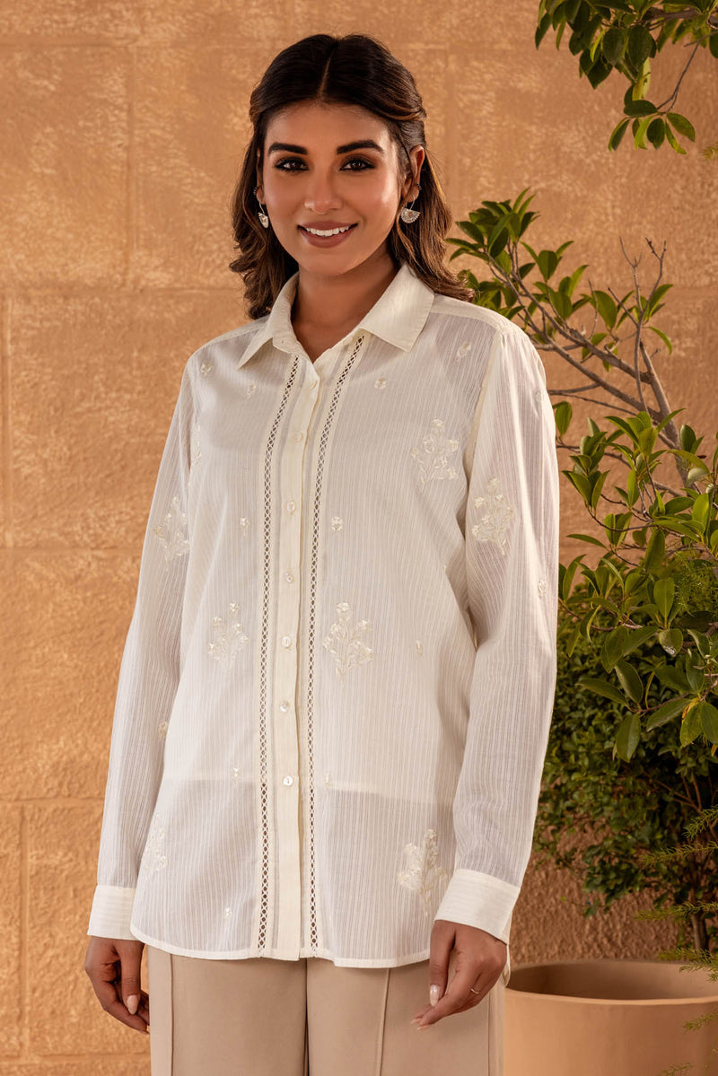 Cream Embroidered Shirt