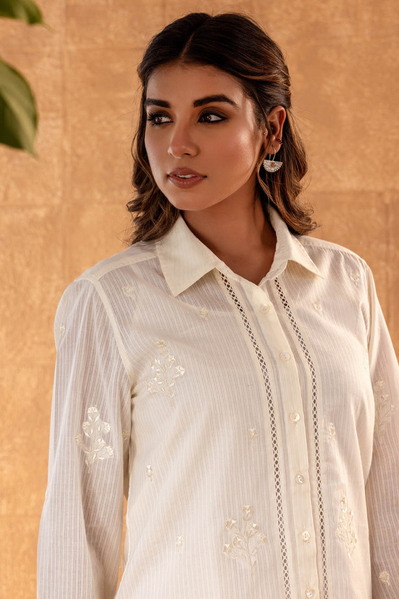 Cream Embroidered Shirt