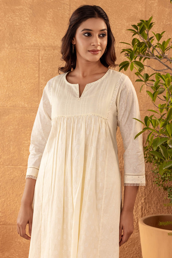 Cream Gathered Kurta