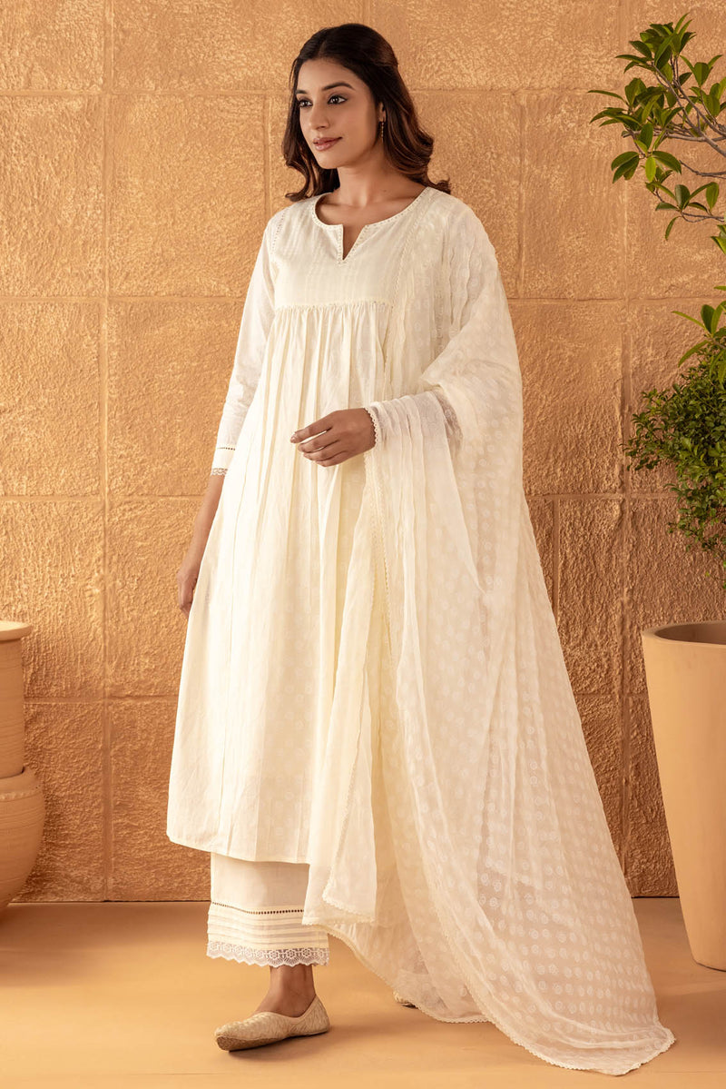 Cream Gathered Kurta