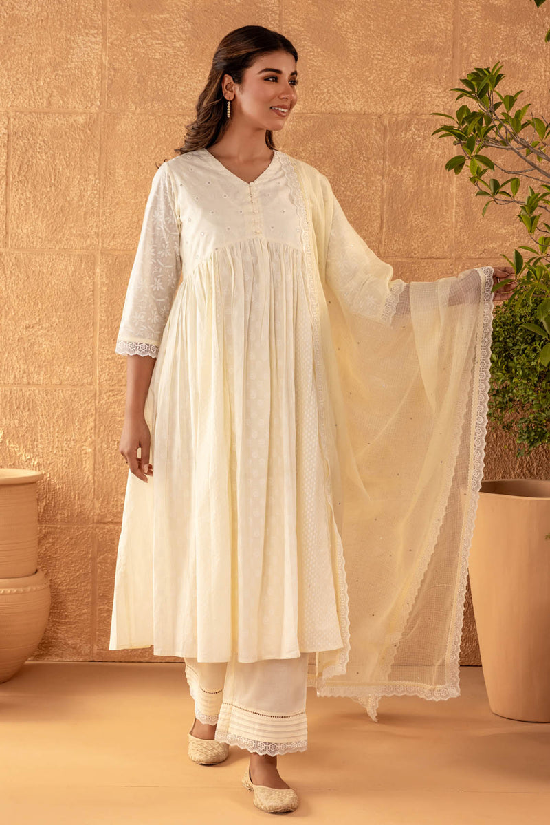 Cream Panel Kurta