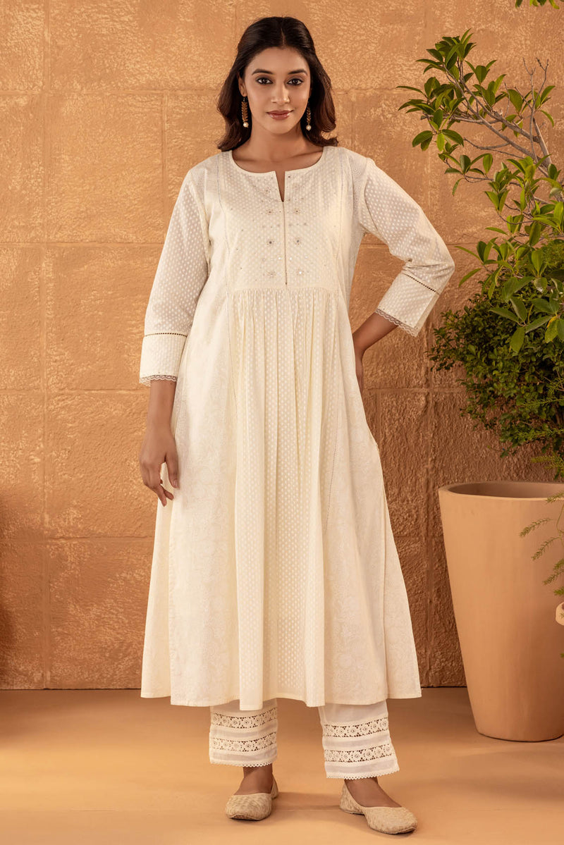 Cream Yoke Kurta